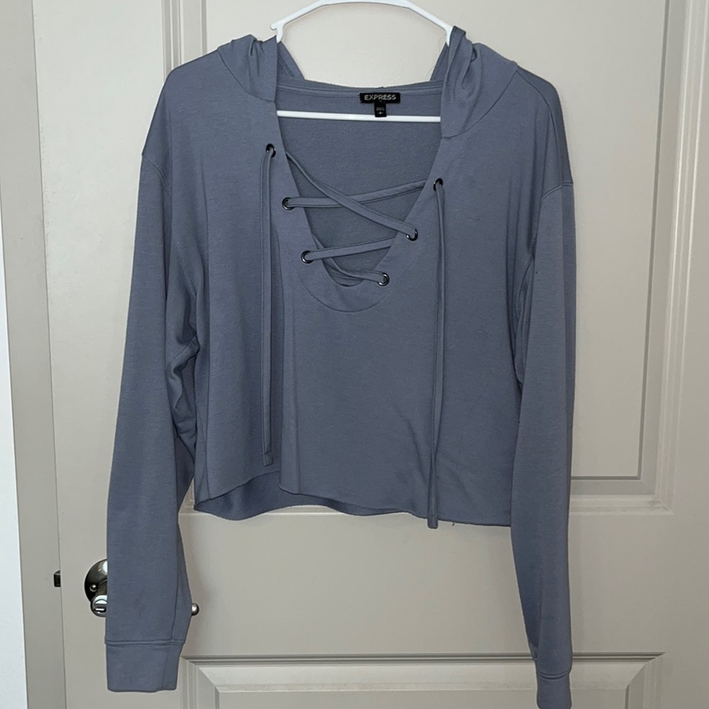 Express Women’s Front Tie Lace Up Crop Hoodie